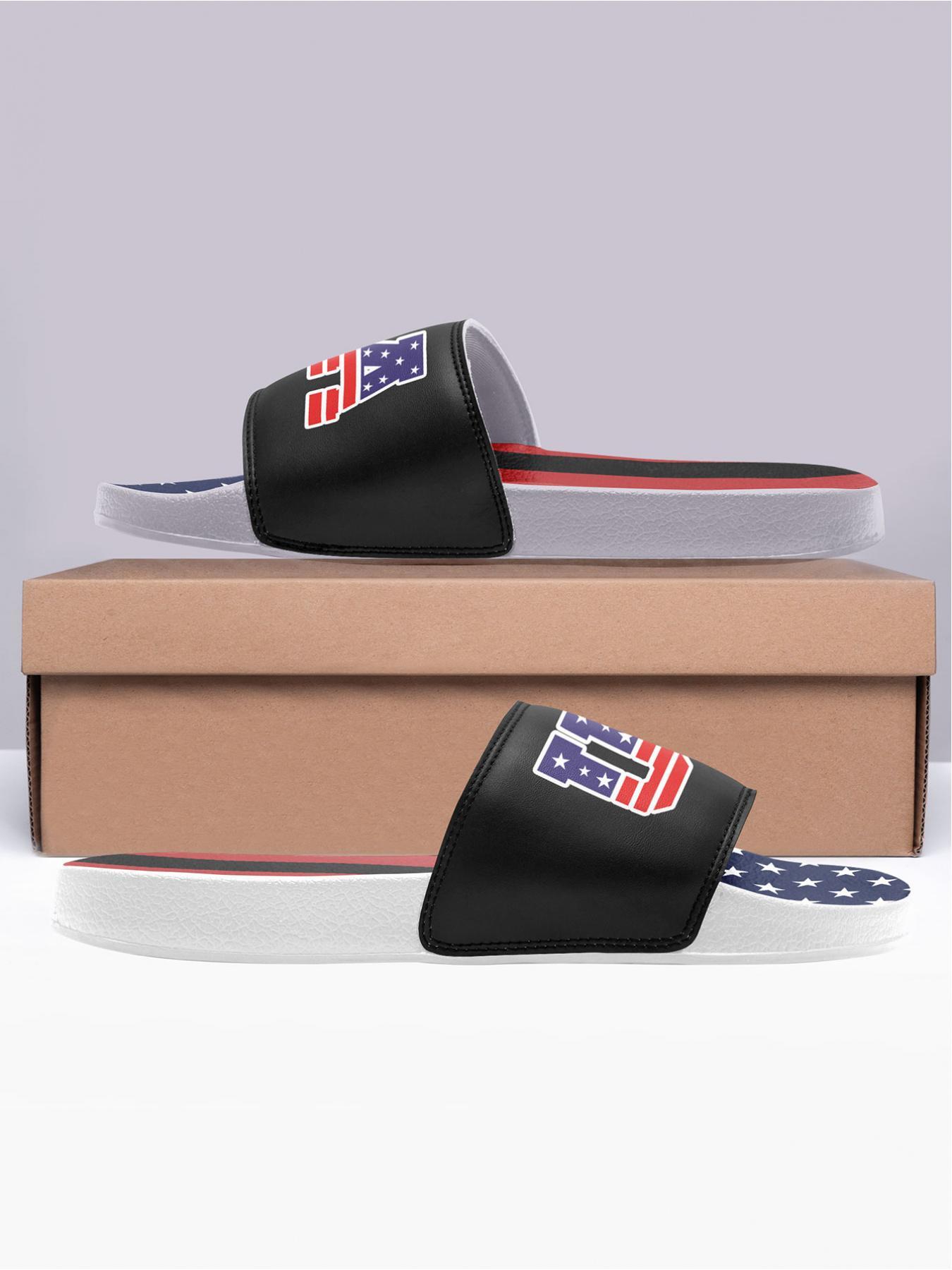 Men's Fashionable Random American Flag Print Slides, Casual Comfortable Durable Slides for Summer, Lightweight Breathable Slides for Beach & Streetwear, Footwear, Lightweight Slipper