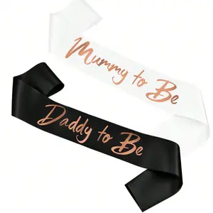 2 Pack Baby Shower Sashes, Gold Foil Mom-To-Be Sash & Dad-To-Be Sash, Gifts for Expecting Parents, Baby Shower Favors, Expectant Parents Party Supplies