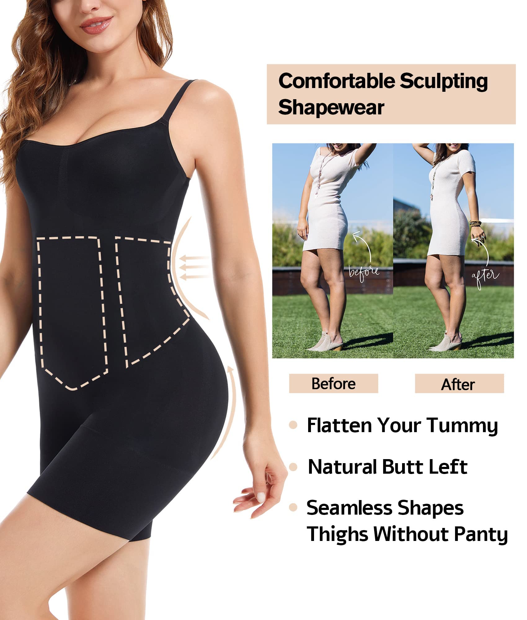 Wasit Trainer Bodysuit for Women Tummy Control Shapewear Round Neck Seamless Butt Lifter Body Shaper