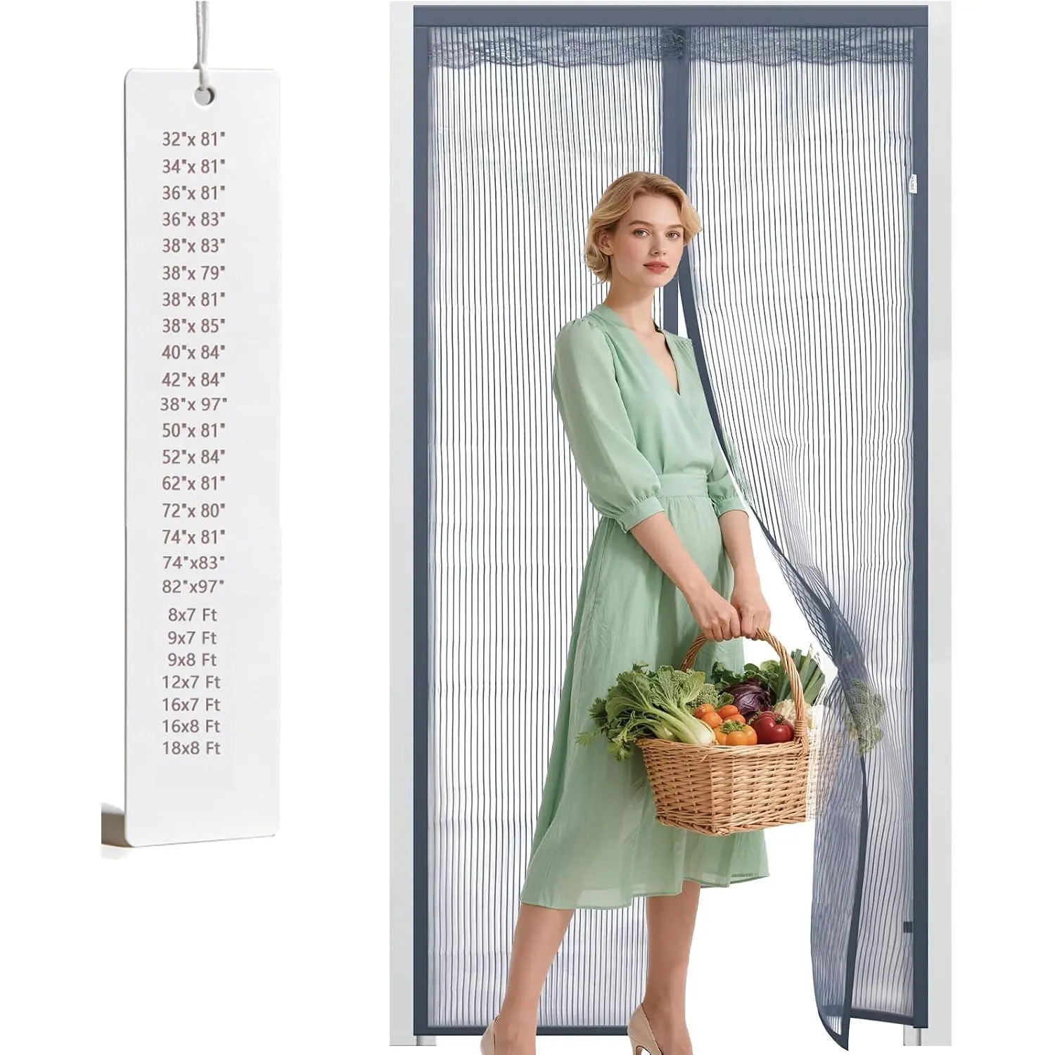 Screen Door Mesh Heavy Duty, Hands Free Mesh Partition,  and  Friendly - Easy to Install  Closure Gray (Screen Size 40"x 84")
