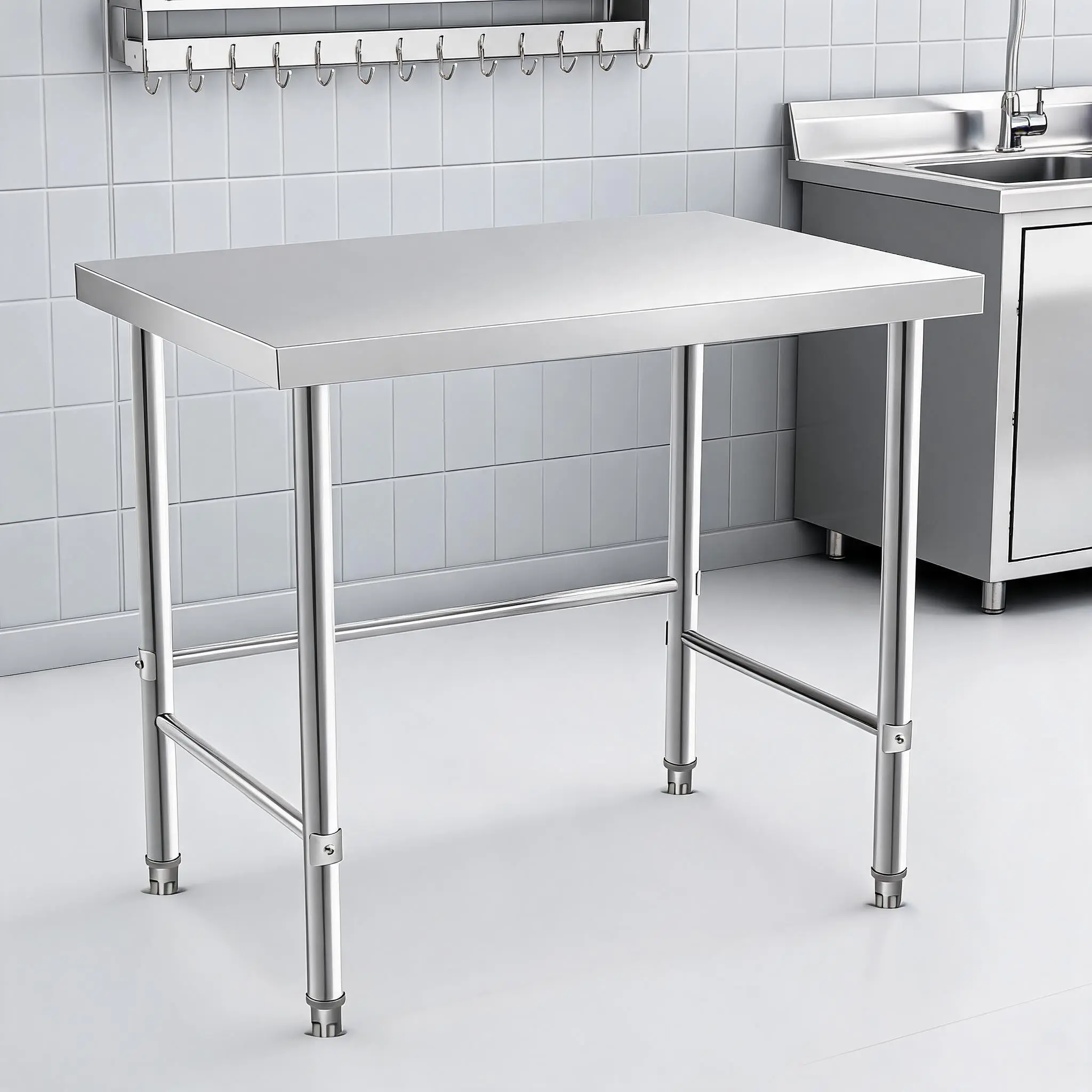 Hosslly Commercial Grade Rectangular Brushed Finish Stainless Steel Prep Table - 36/48/60in Sizes, Open Base, 500lb Capacity, Anti-Wobble, Fast Setup - for Kitchens/Restaurants