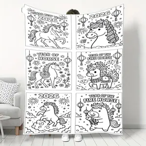 2026 Year Of The Horse Blanket - Soft Flannel Bedspread Suitable For All- Use, American & Realistic Horse Patterns With Traditional Chinese New Year Decorations, Cozy Throw For,, For Home, Office, Coloring Gift