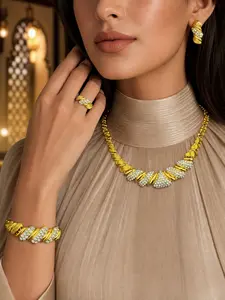 4 pieces each set of Middle East, UAE, Saudi Arabia jewelry set alloy luxury style rhinestone necklace, ring, earring bracelet adjustable jewelry suitable for daily wedding banquet party jewelry.