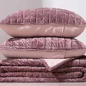Luxury Velvet Set Full Queen Size, Lightweight Velvet Comforter Set, Oversized Bedspread Coverlet Quilted Bedding Set, with 2 Matching Pillow Shams, for All Season, Dusty Mauve Pink