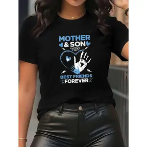 Classic and Durable Women's Casual Short Sleeve T-Shirt - Mother Son Best Friends Forever Design