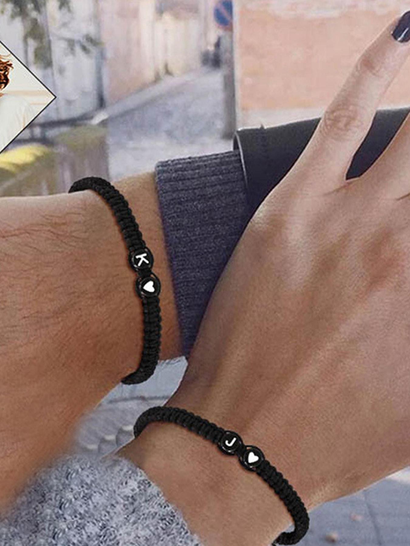 Black and White Heart-shaped 26-letter Braided Hand Rope, Personalized Style Letter Link Bracelet Suitable for Daily Wear Lovers & Girlfriends