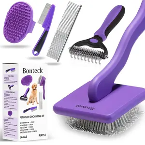 5PCS Dog Grooming Kit Slicker Brush, Large Dog Brush for Goldendoodles Poodles Doodles, Long Pin Brush for Long Haired Dogs, Brushes and Comb (Purple)