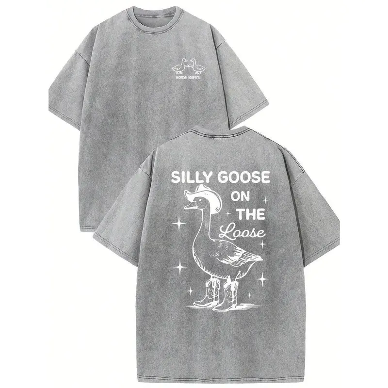 Goose Bumps Boutique Fashion T-Shirts - SILLY GOOSE ON THE LOOSE T-ShirtFor Men And Women - Soft Washed Batik Retro Thickened Cotton, Casual Refined, , Fashionable, 230g
