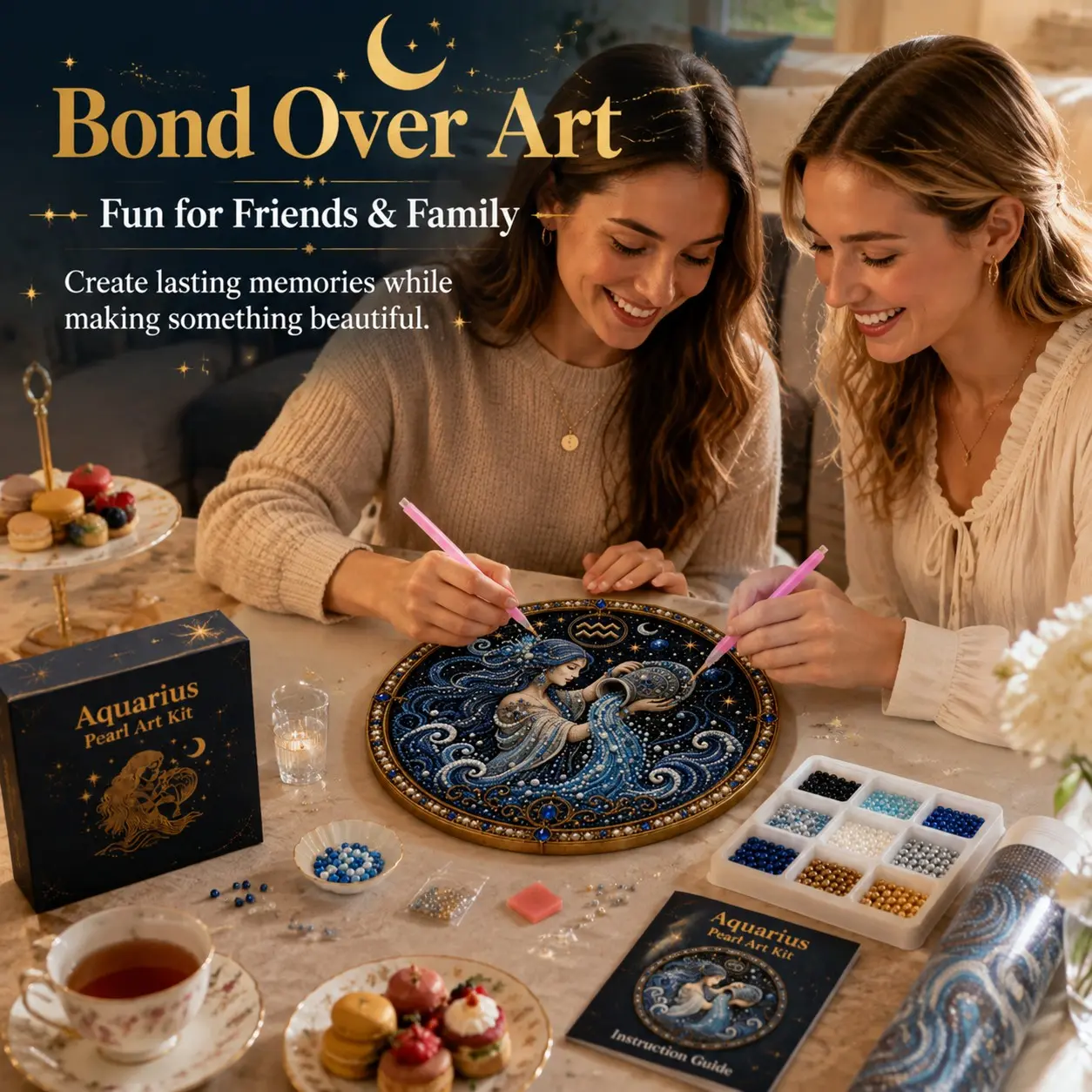 Premium 3D Pearl 12 Zodiac Signs Art DIY Kit, All 12 Constellation Bead Painting Craft Set with Luxury Flocked Canvas, Scratch Resistant Shiny Pearl Beads for Adults & Kids, Personalized Astrology Wall Decor & Unique Zodiac Birthday Gift