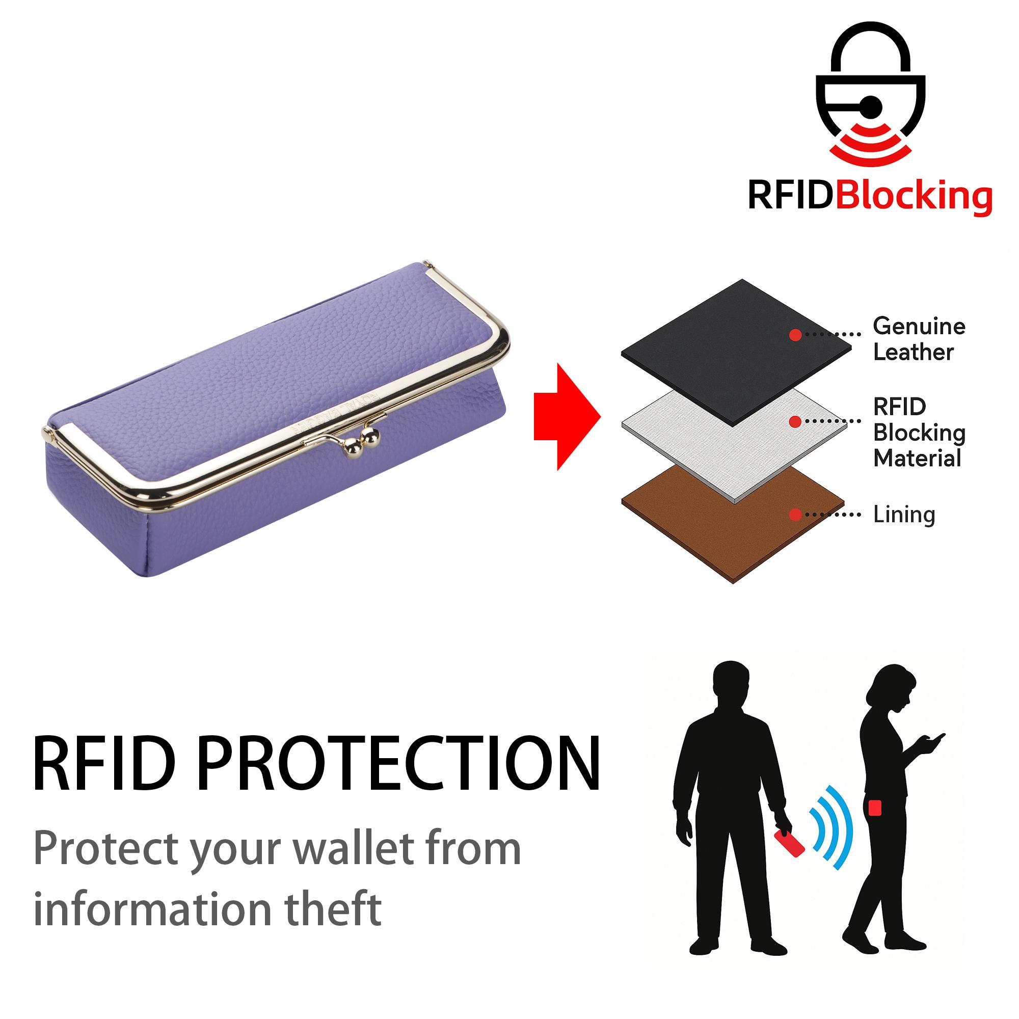 Royal Bagger Genuine Leather RFID Blocking Fashion Glasses Case, Pencil Bag with Kiss Lock, Organizer for Rings, Necklaces & Earrings for Women 4135 Lens Protective Mirrored Lens