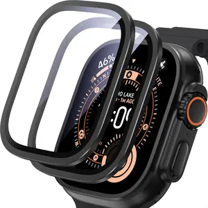 for 2 Pack  Watch Ultra 3 / Ultra 2 / Ultra 49mm Screen Protector - 9H+ Tempered Glass with Titanium Alloy Frame [Keep  Color][No-Delay] Clear Film for iWatch 49mm - Black