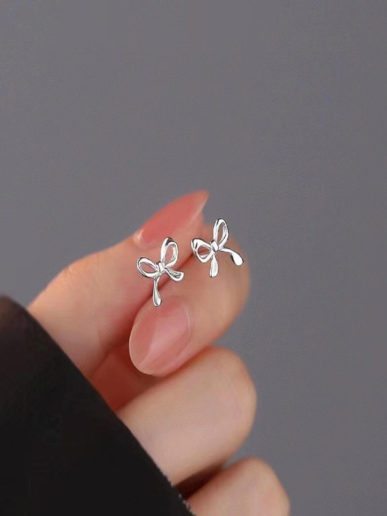 S925 Sterling Silver Bowknot Design Stud Earrings, Elegant Jewelry for Women, Trendy All-match & Exquisite Jewelry for Birthday Gift, Versatile High Quality Earrings