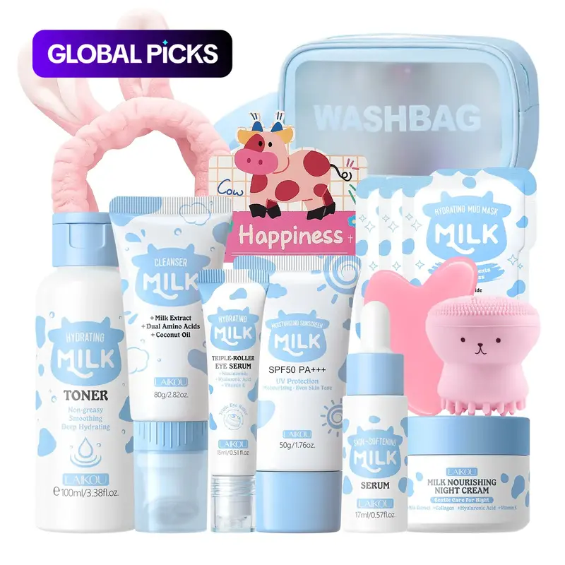 Milk Skin Care For Teen Birthdays Gift Set - 14 In 1 Moisturizing & Gentle Milk Skin Care For Teens Girls - Facial Kit For Women 14PCS with GuaSha Hydration Kit #GLOBAL PICKS