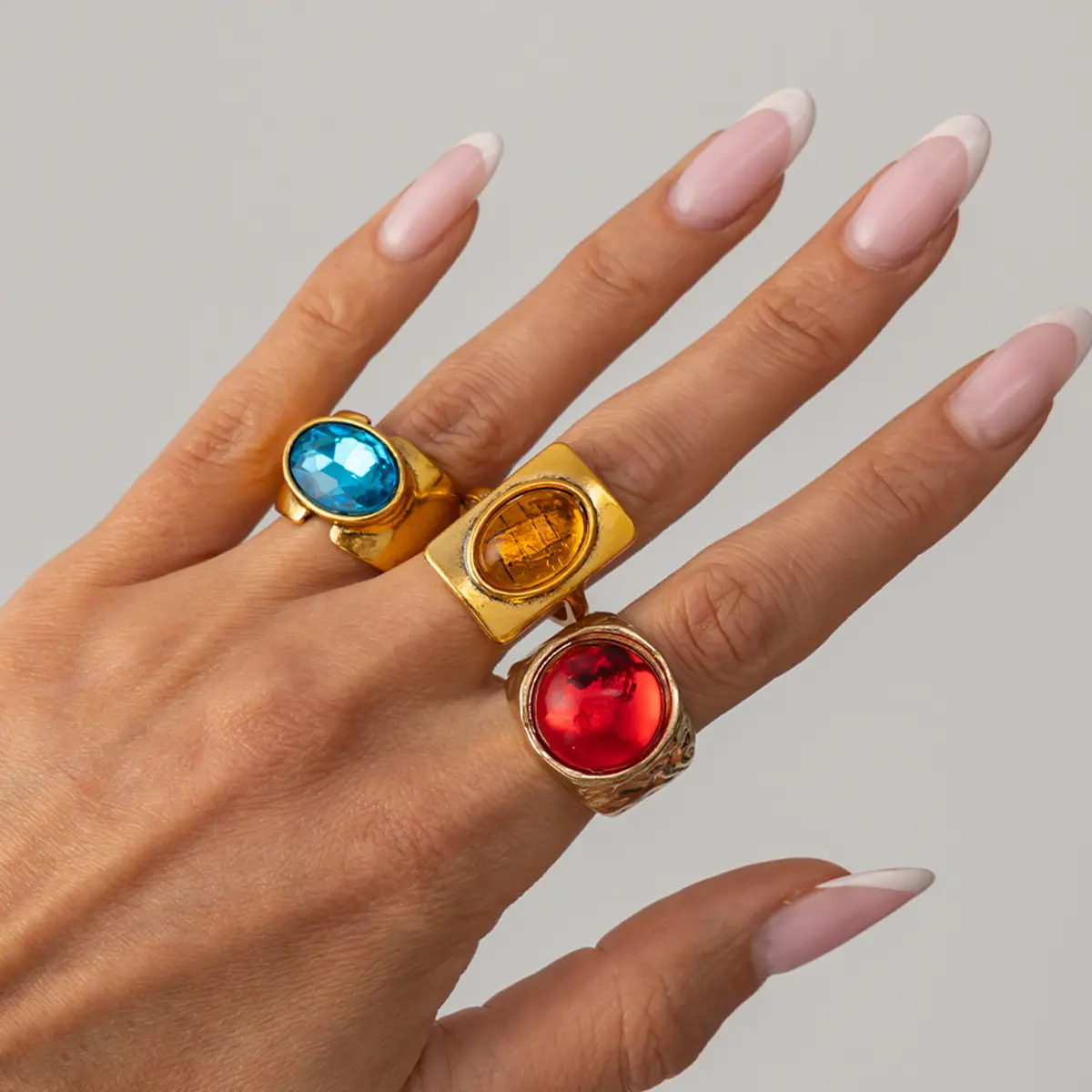Main Character Energy Own The Vibe Chunky Vintage Statement Ring | Antique Gold Oval Vibrant Gemstone Ring Y2K Baddie Aesthetic Retro Boho Festival Jewelry Gift For Her