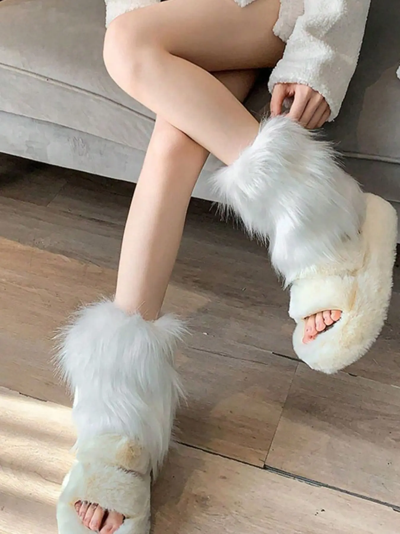 Women's Retro Fluffy Ankle Socks, Warm Plush Material, Casual Style, All-Season Wear, Perfect for Home & Outdoors, Fashionable Legwear