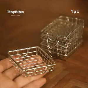 Miniature Vintage Metal Storage Basket Organiser, 1:6 Scale Handmade Mini Storage Basket, Dollhouse Creative Micro Model Toy