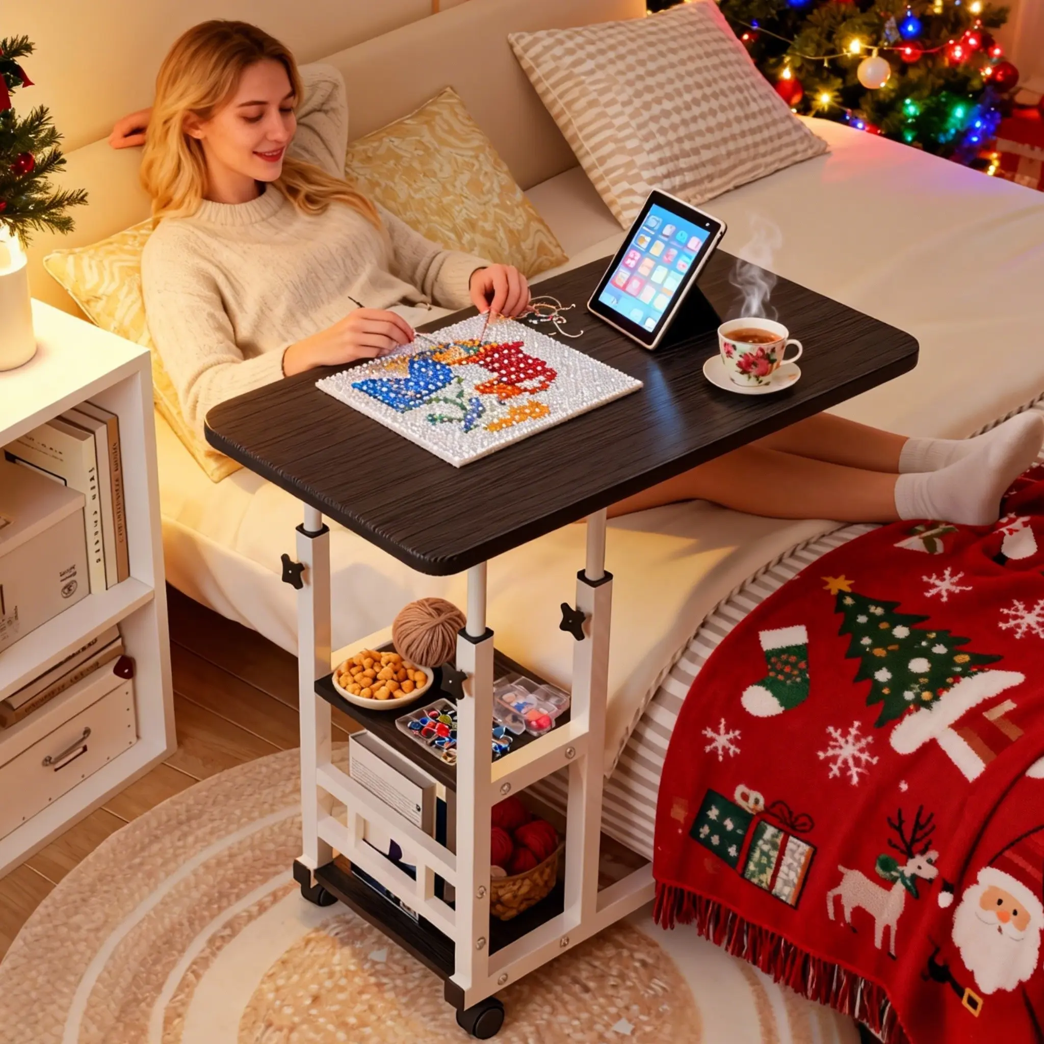 Sofa Table and Entryway Table/ Multifunctional Movable Height-adjustable Table, Small and Portable Rolling Table, Height-adjustable Handmade Diamond-painted Table, Suitable for Family Bedrooms, Living Rooms, Party Decorations. A Great Christmas Gift