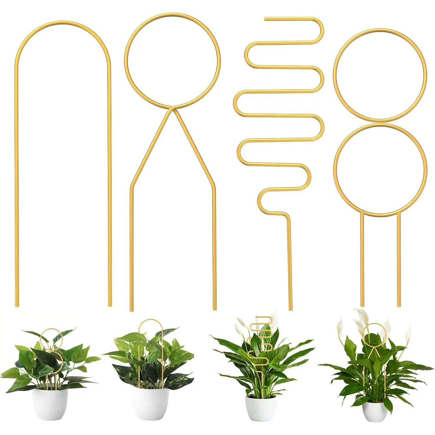 4 Pcs Small Metal Trellis for Potted Plants,Gold Trellis for Climbing Plants Indoor,Small Trellis for Potted Plants Support Stake House Plant Trellis for Garden Potted Plant,Hoya,Pothos,Flower