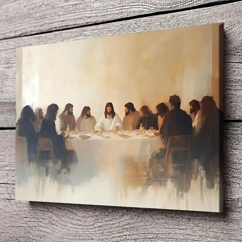 Framed Christian Last Supper Wall Art - Jesus and Twelve Disciples Oil Painting Print, Religious Home Decor for Bedroom, Living Room, or Office