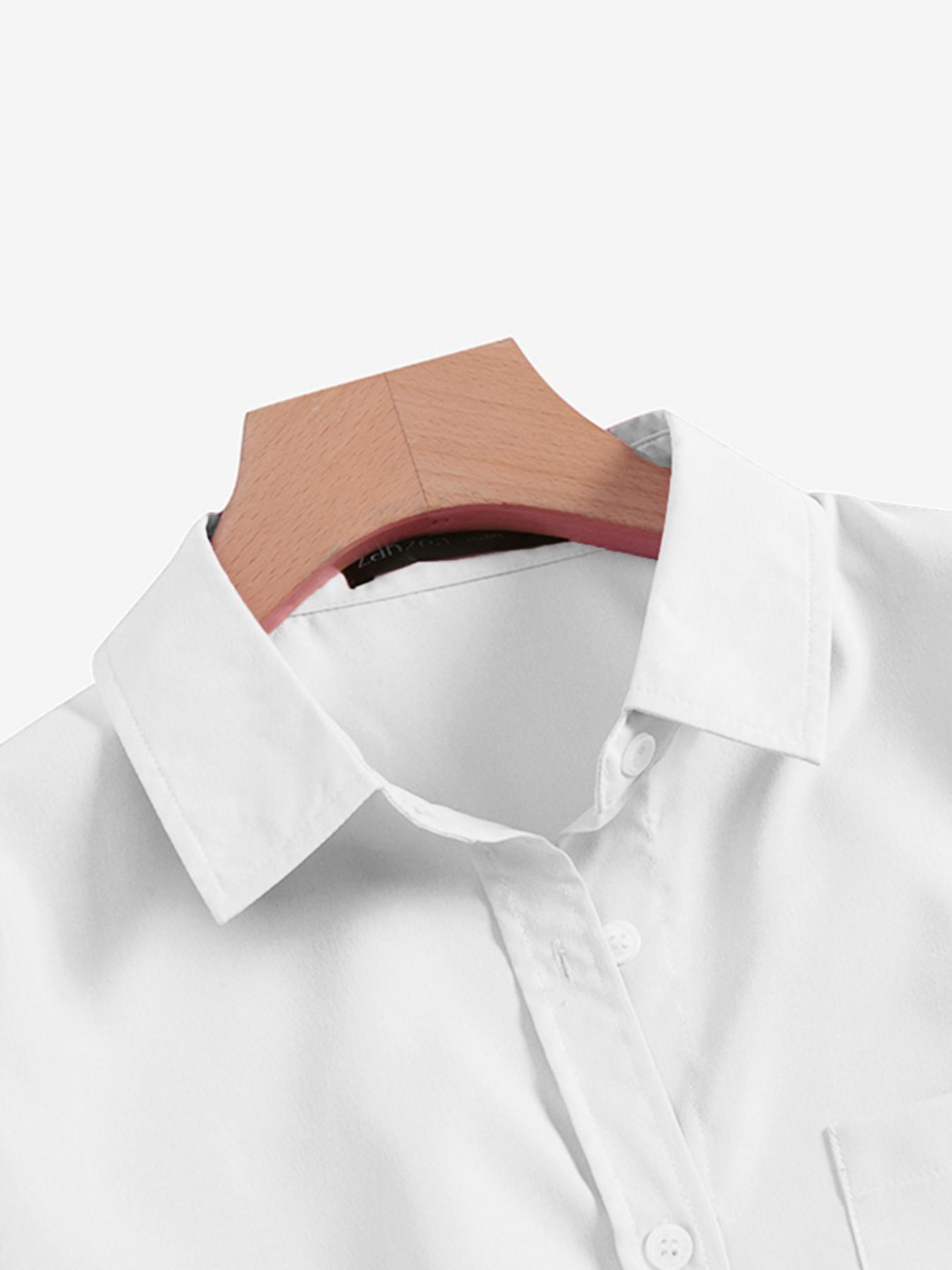 Women's Plain Button Front Drop Shoulder Shirt Blouse, Casual Loose Long Sleeve Collared Top for Fall & Winter, Quality & Durable Women's Clothing for Daily Wear