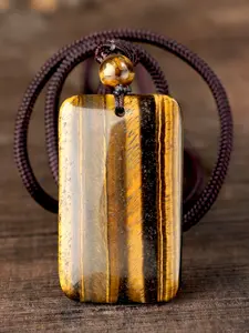 Handmade Geometric Tiger Eye Stone Pendant Necklace, Dainty Boho Necklace, Vintage Bohemian Style Square Charm Jewelry for Men and Women, Unisex Fashion Accessory