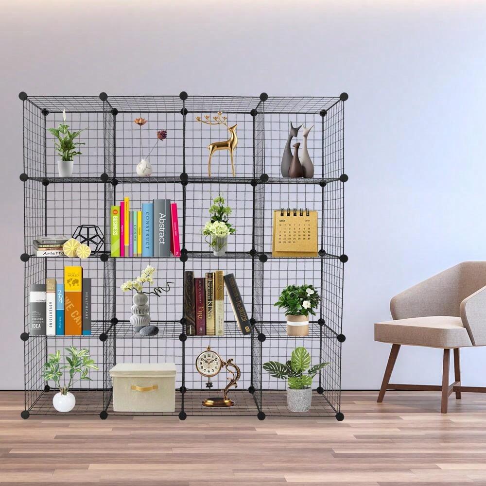 outstanding quality  1pc 16 Wire Cube Storage Origami Shees Metal Grid Multifunction Sheing Unit Modular Cubbies Organizer Bookcase
