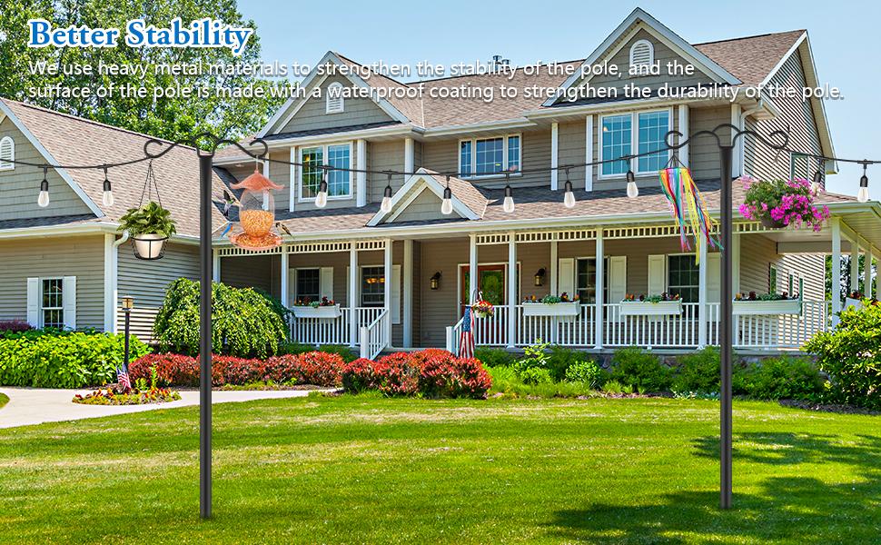 Double Shepherds Hook for Outdoor with 5 Prong Base 90 Inch Heavy Duty Two Sided Bird Feeder Pole for Hanging Lantern,Hummingbird Feeder,Lightweight Plant,Shepherds Hook for Bird Feeders