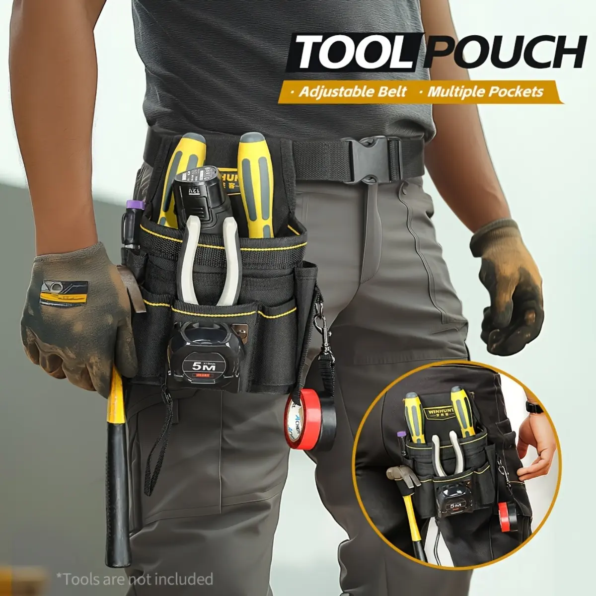 3 in 1 Tool Belt Set for Gardening Electrical Work and Woodworking, Detachable Belt Clip Pouches and Small Tool Organizer Bag, Portable Storage for Scissors Screwdrivers Pliers and Hand Tools, Ideal for Home Garage Workshop