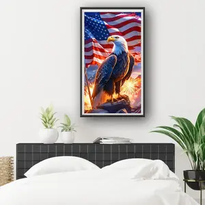 A piece of 2D flat frameless hand DIY diamond painting kit American patriotic eagle flag fireworks realistic style home office wall decoration