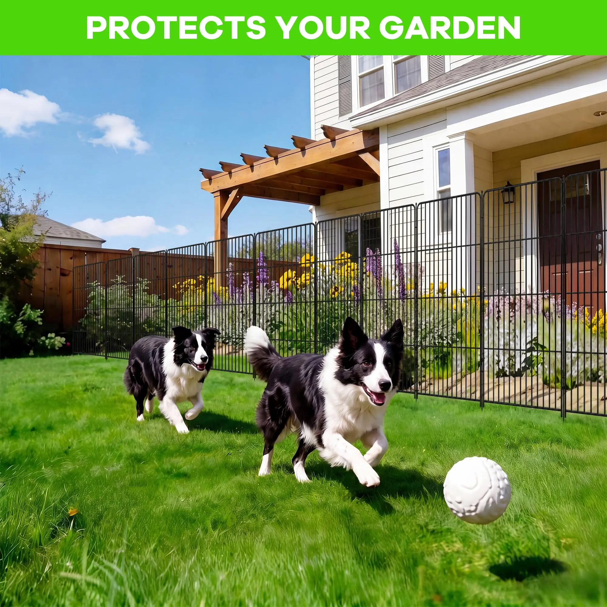 8 Pack No Dig Metal Garden Fence, Decorative Animal Barrier Outdoor Dog Playpen, Rustproof Border Fencing for Yard & Patio