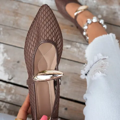 Women's Pointed Toe Flat Shoes, Soft Breathable Hollow-Out Textile Upper with Rubber Sole, Casual Fashion Shoes, Comfortable Casual Dress Walking Flats for All Seasons