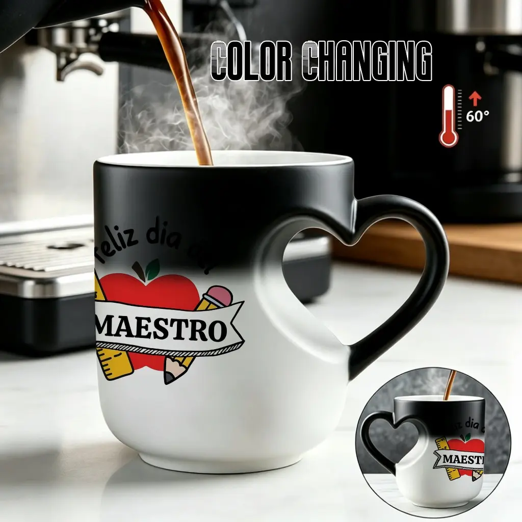 The Best Teacher Ever Color Changing Mug Heart Shape Handle Ceramic Coffee Cup Teacher Appreciation Gift
