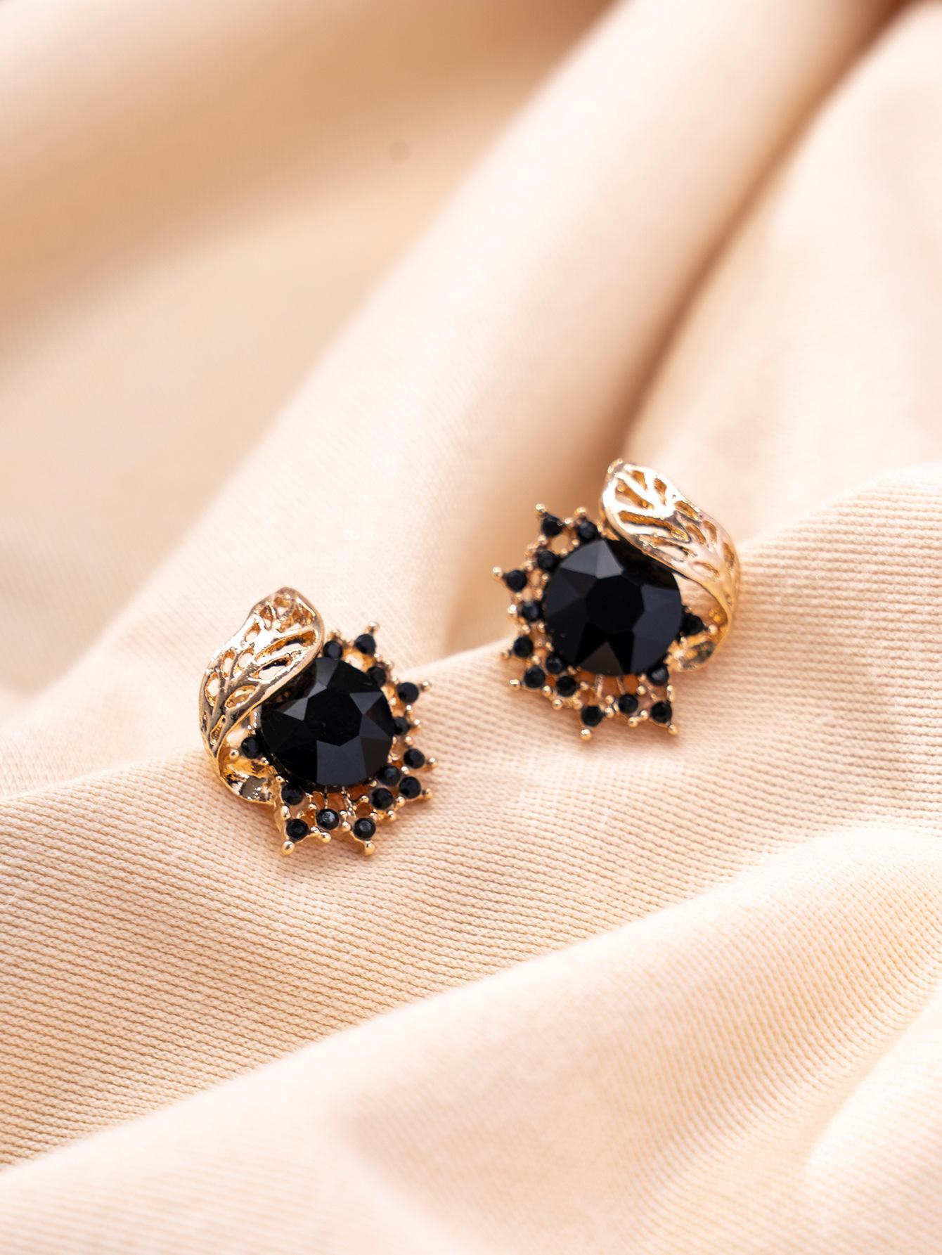 Black Elegant Earrings - Elegant and Luxurious High-End Black Diamond Flower Earring for Ladies
