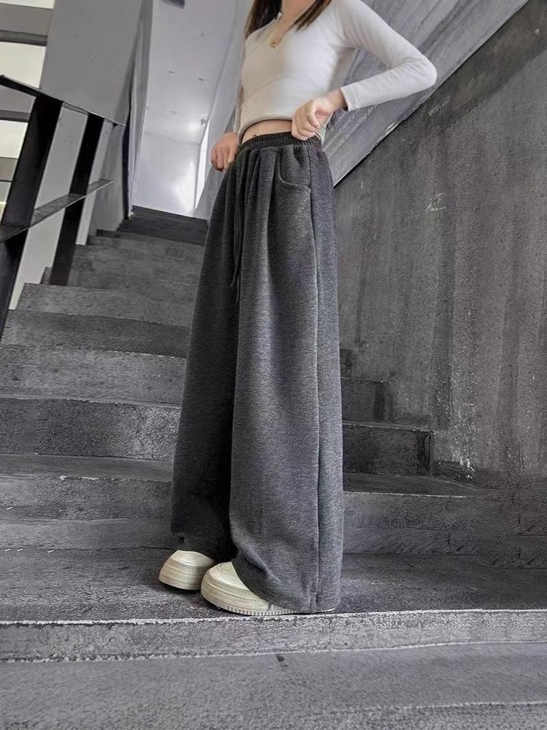 Girls' Fleece-Lined Wide-Leg Pants, 2026 Fall-Winter Loose Fit Casual Full-Length Clothes for Older Kids