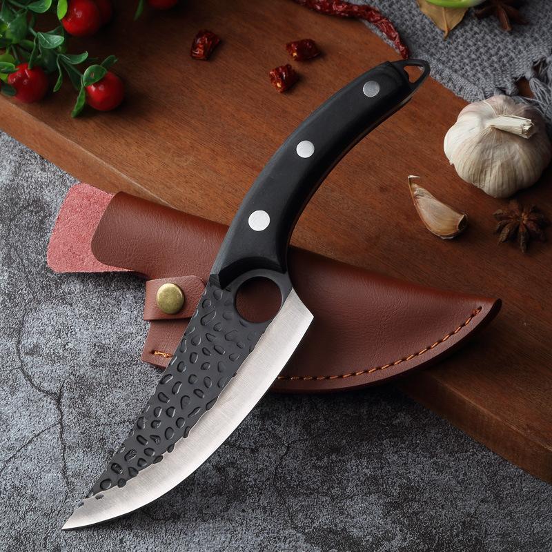 Portable black kitchen Knife Cutting Meat Boning and Peeling Knife Small Curved Knife Killing Fish Pig Sheep Cutting Pork Fruit Knife Barbecue Knife