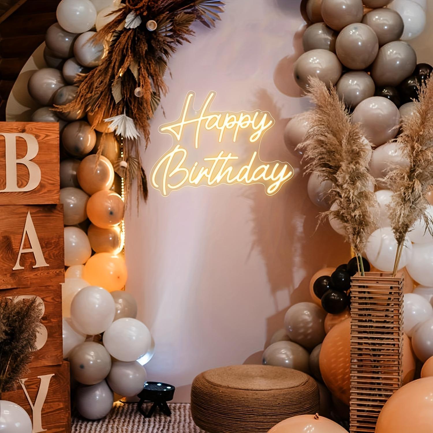 USB Powered LED Neon Light, Happy Birthday Design Background Sign, Decorative LED Mood Light for Wedding, Birthday Party, Festival, Bedroom