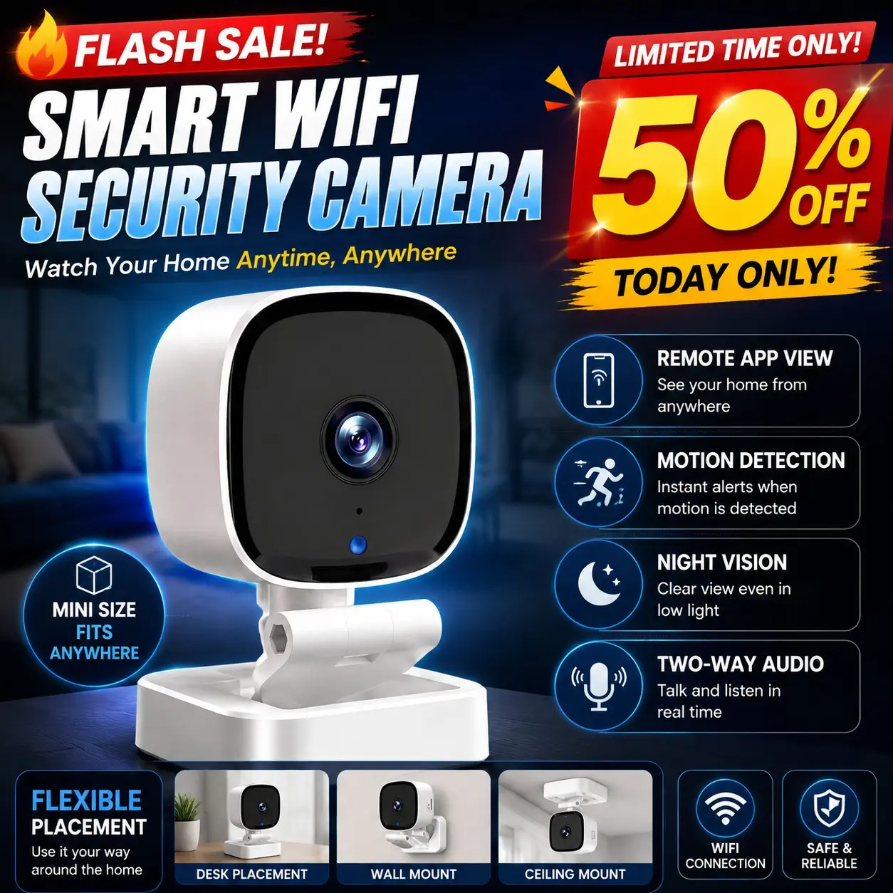 Livpet K7 Mini WiFi Camera, Remote Viewing Via Phone APP, Motion Detection, Night Vision, Flexible Installation, Ideal for Indoor Activities & Pets