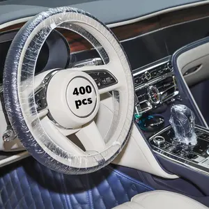 Lawei Sef of 400 Disposable Steering Wheel Covers and Gear Selector Shifter Knob Covers, Universal Plastic Transparent Car Steering Wheel Covers with with Elastic Bands, Disposable Gear Shift Cover