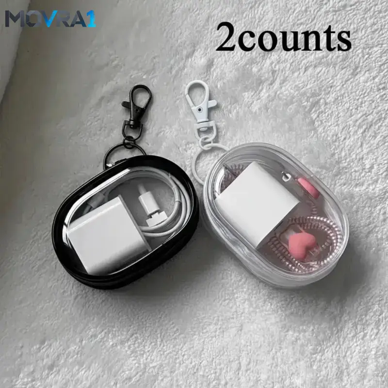 MOVRA1 Clear Plastic Storage Bag, 2 Counts Portable Ear Plug &, Earphone and Headphone Pouch, Durable Mini Electronic Earplugs Protective Travel Bag with Key Fob, Transparent Household Item, Protection, Audio