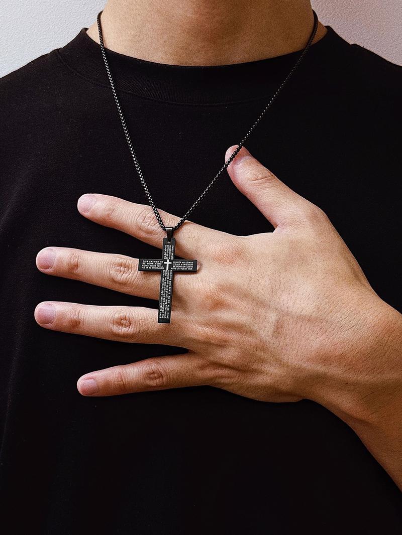 Stainless Steel Cross Pendant Necklace with Bible Verse Engraving, Unisex Jewelry with 24 Inch Chain, Perfect Gift for Any Occasion