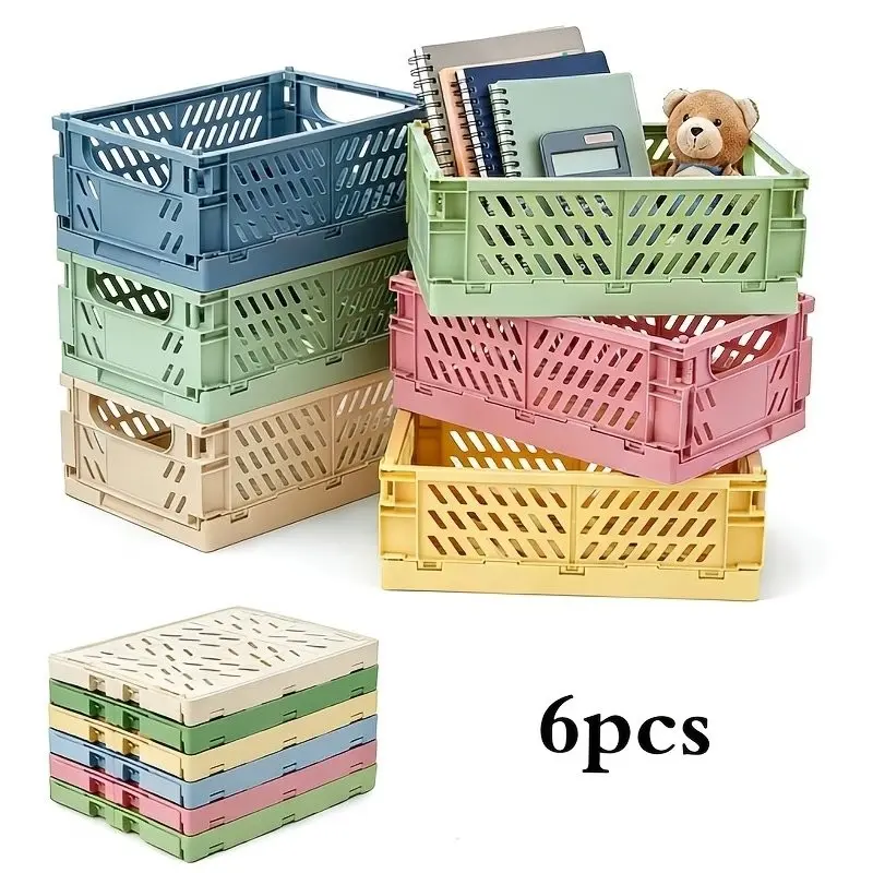Set of 3 Foldable Plastic Storage Bins, Stackable and Portable with Handles, Ideal for Organizing Small Items in Home, Office, Dormitory, Folding Storage Bins