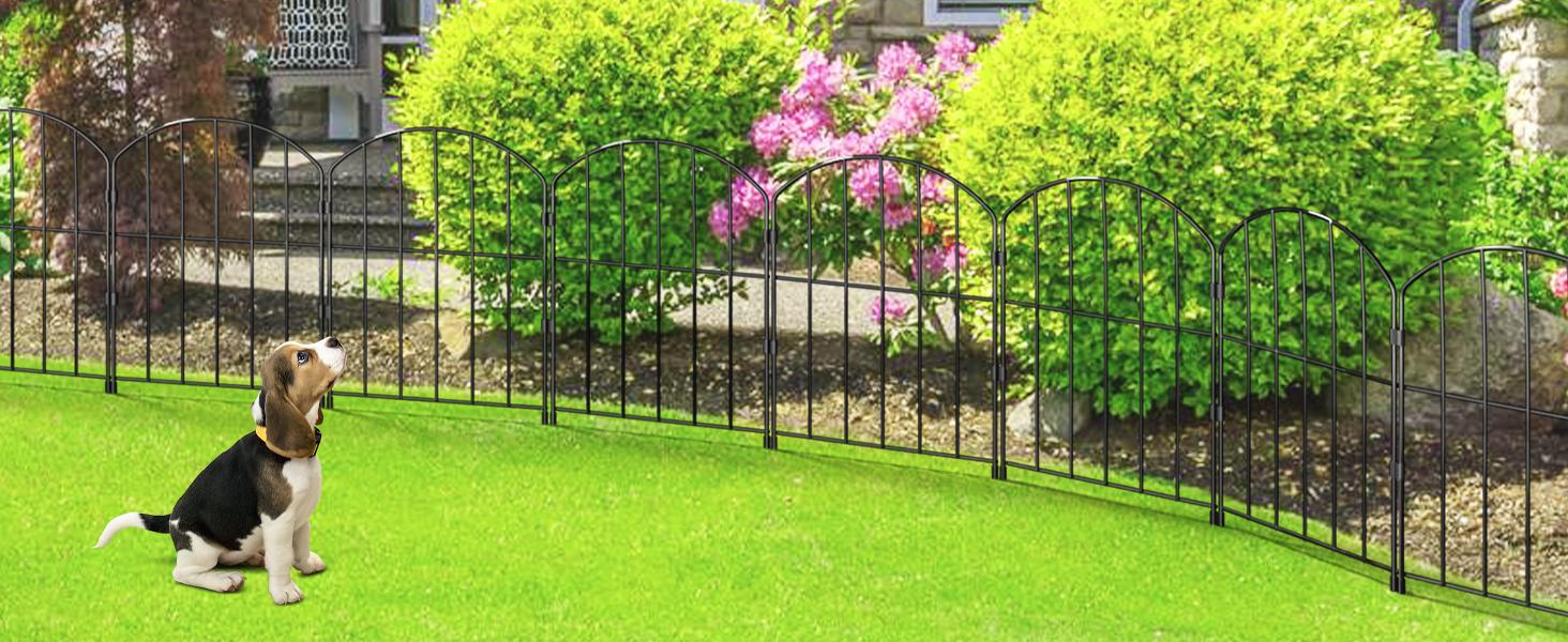 VANCASTLE 12.6x24 inch Decorative Garden Fence Outdoor, Total 10.5ft (L)x24in (H)/26ft (L)x24in (H), Rustproof Metal Landscape Barrier Fence, Black Fence for Yard, Patio Lawn, 10/25 Panels