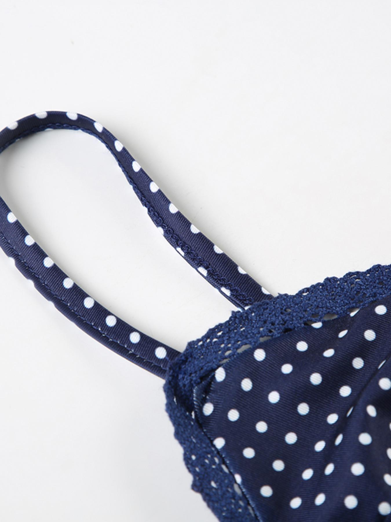 Women's Polka Dot Print Lace Trim Crop Cami Top, Casual Spaghetti Strap Top for Summer, Fashion Women's Top for Daily Wear, Charming Polka Dots, Elegant Casual Top, Casual Style Camisole, Womenswear