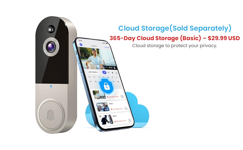 1080p Wireless Video Doorbell Camera, AI Human Detection, 2-Way Talk, Live View, Night Vision, Cloud Storage, 2.4G WiFi Only, Battery, Indoor Outdoor Surveillance (Linen)