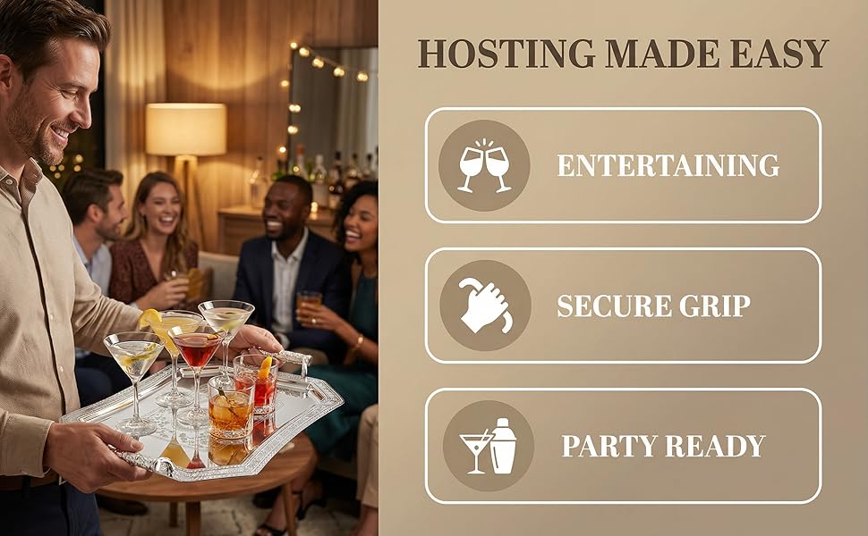 Binaural Tray Bread Plate Tray Stainless Steel Serving Plate Vintage European Style Metal Dessert Platter for Coffee Tea Cake Spaghetti Wedding Home Kitchen Restaurant, Antique Silver