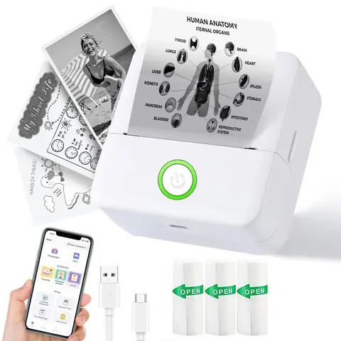 Portable Mini Printer, 1 Set USB-Powered Wireless Label Printer with Label Printing Paper, Small Pocket Sticker Printer for Notes & Children's DIY Crafts, Compatible with iOS & Android, Portable Label Maker