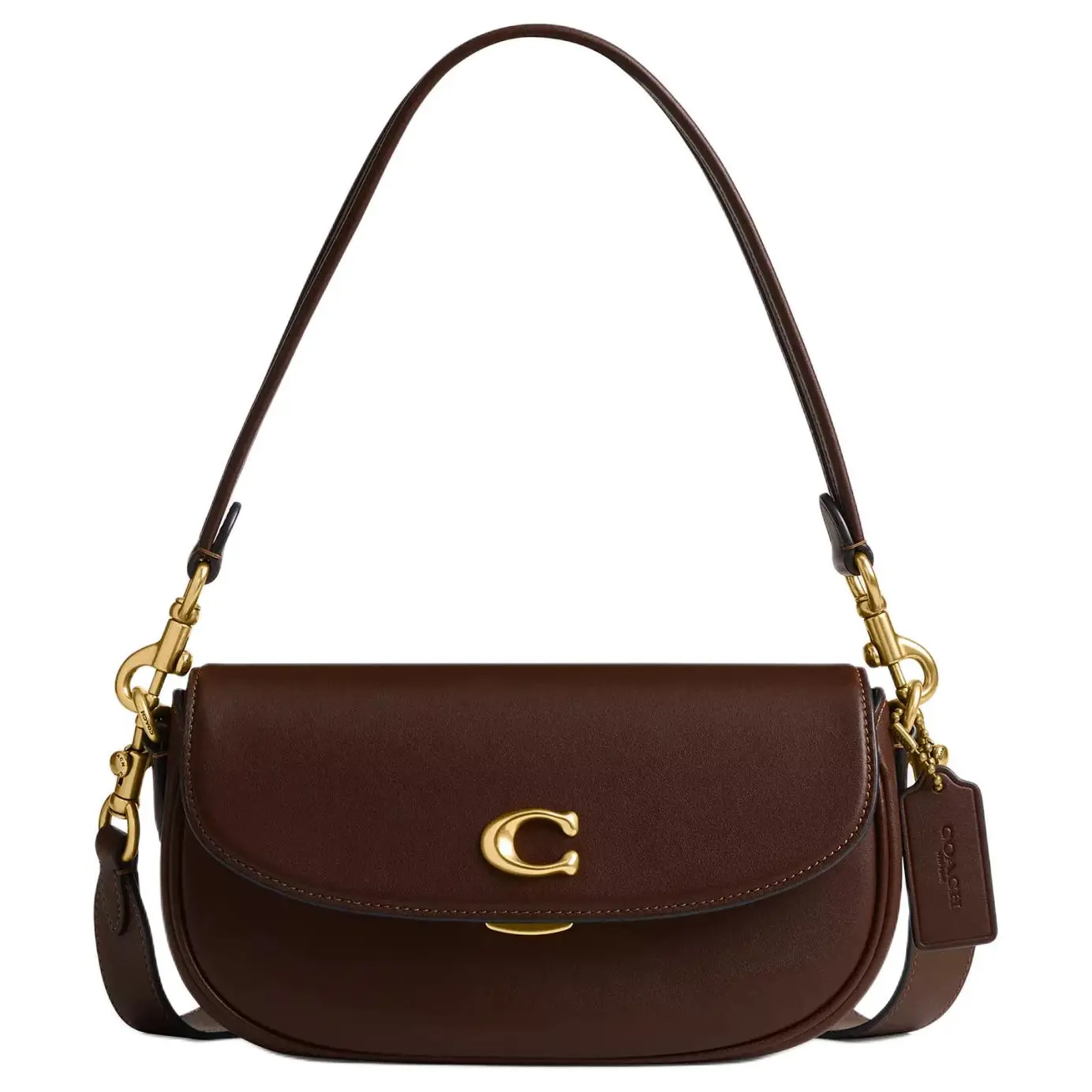 COACH Saddle Emmy 23 Leather Crossbody Handbag for Women with Logo Turn Lock, Brass and Maple Brown