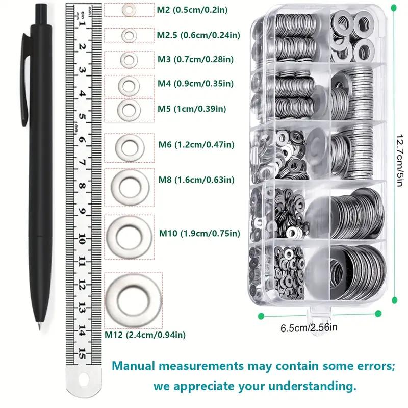 80-580pcs Stainless Steel Flat Washers Assortment Kit, M2 to M12 Sizes for Home Decoration and Outdoor Construction, Perfect for Factories and Shop Repairs
