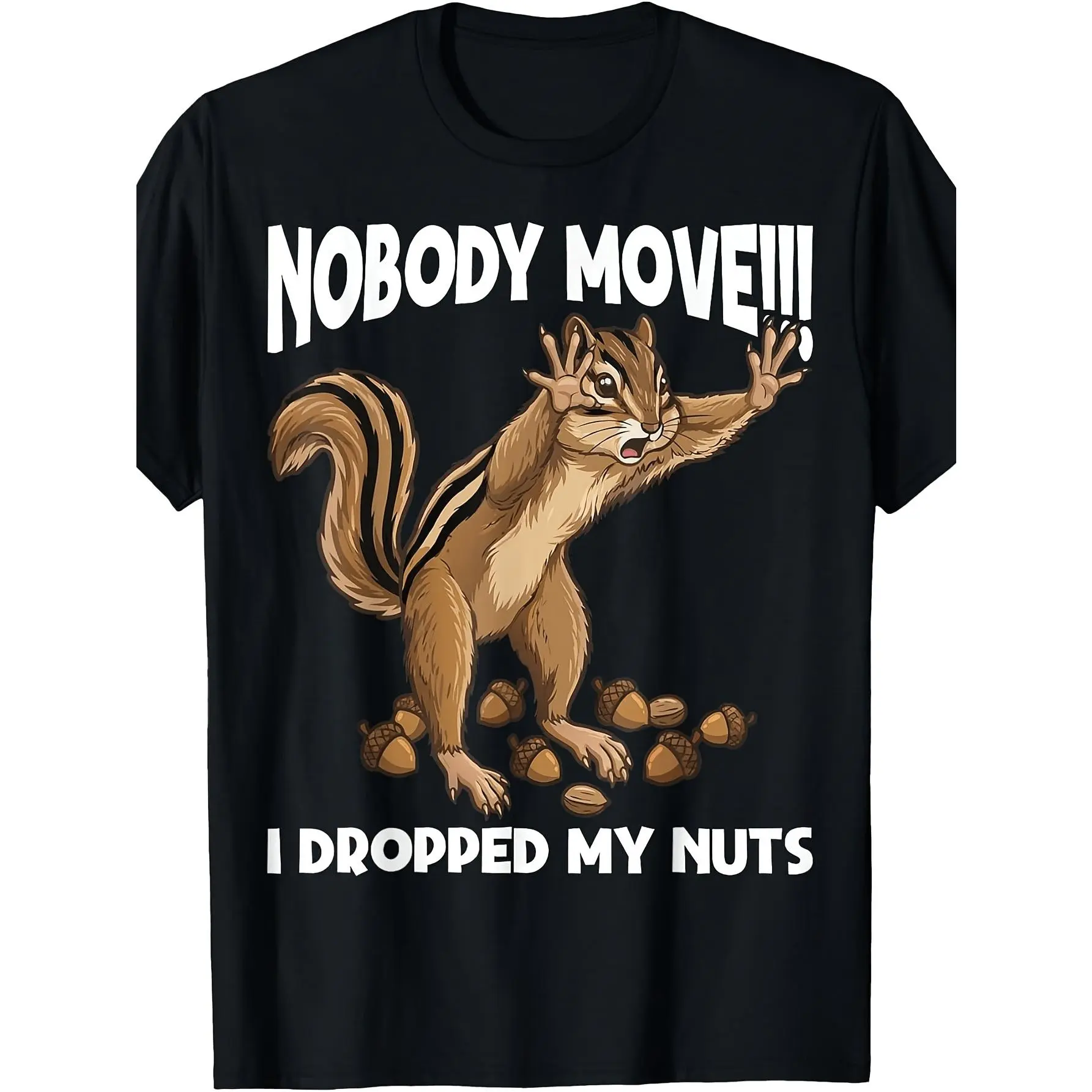 Nobodye Fun 180g "I Dropped My Nuts" Round Neck Streetwear T-Shirt - Retro Humorous Squirrel & Chipmunk Graphic, Regular Fit, Casual Sports & Outdoor Short-Sleeve Top, Machine Washable, Shortsleeve, Tshirt