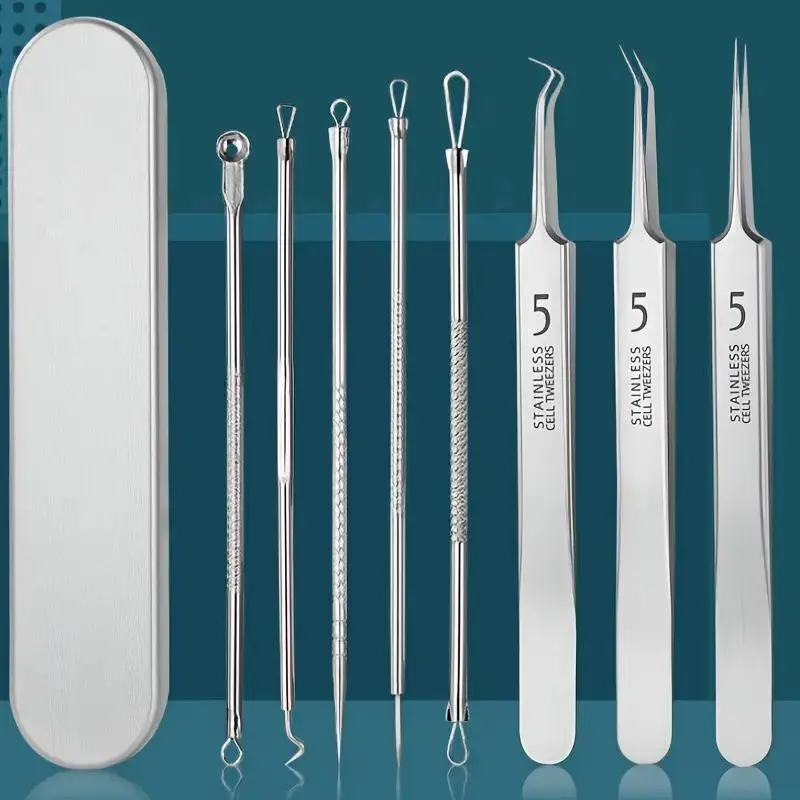 8-Piece Blackhead Remover Set, Stainless Steel Pore Cleanser Kit, Professional Acne Extraction Tools, Portable Box Included, Fragrance-Free Facial Care